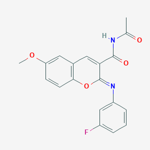 molecular formula C19H15FN2O4 B2615669 (2Z)-N-acetyl-2-[(3-fluorophenyl)imino]-6-methoxy-2H-chromene-3-carboxamide CAS No. 313975-93-8