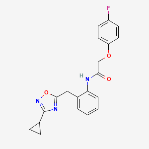 molecular formula C20H18FN3O3 B2615676 N-(2-((3-cyclopropyl-1,2,4-oxadiazol-5-yl)methyl)phenyl)-2-(4-fluorophenoxy)acetamide CAS No. 1797303-65-1