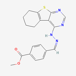 molecular formula C19H18N4O2S B2615679 methyl 4-[(Z)-(5,6,7,8-tetrahydro-[1]benzothiolo[2,3-d]pyrimidin-4-ylhydrazinylidene)methyl]benzoate CAS No. 441742-92-3
