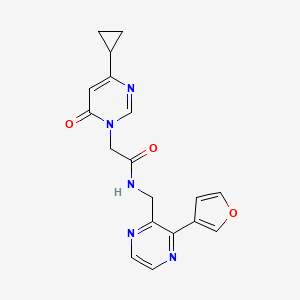 molecular formula C18H17N5O3 B2615681 2-(4-cyclopropyl-6-oxopyrimidin-1(6H)-yl)-N-((3-(furan-3-yl)pyrazin-2-yl)methyl)acetamide CAS No. 2034395-88-3