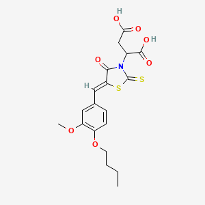 molecular formula C19H21NO7S2 B2615683 2-[(5Z)-5-[(4-butoxy-3-methoxyphenyl)methylidene]-4-oxo-2-sulfanylidene-1,3-thiazolidin-3-yl]butanedioic acid CAS No. 872696-32-7