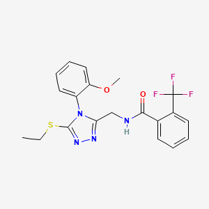 molecular formula C20H19F3N4O2S B2615688 N-[[5-乙硫基-4-(2-甲氧基苯基)-1,2,4-三唑-3-基]甲基]-2-(三氟甲基)苯甲酰胺 CAS No. 391938-08-2