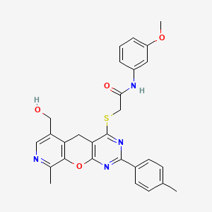 2-{[6-(hydroxymethyl)-9-methyl-2-(4-methylphenyl)-5H-pyrido[4',3':5,6]pyrano[2,3-d]pyrimidin-4-yl]thio}-N-(3-methoxyphenyl)acetamide