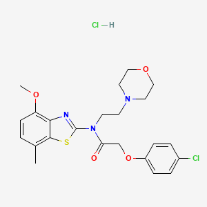 molecular formula C23H27Cl2N3O4S B2615698 2-(4-chlorophenoxy)-N-(4-methoxy-7-methylbenzo[d]thiazol-2-yl)-N-(2-morpholinoethyl)acetamide hydrochloride CAS No. 1215708-45-4