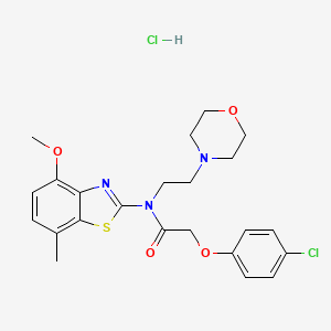 molecular formula C23H27Cl2N3O4S B2615698 2-(4-CHLOROPHENOXY)-N-(4-METHOXY-7-METHYL-1,3-BENZOTHIAZOL-2-YL)-N-[2-(MORPHOLIN-4-YL)ETHYL]ACETAMIDE HYDROCHLORIDE CAS No. 1215708-45-4