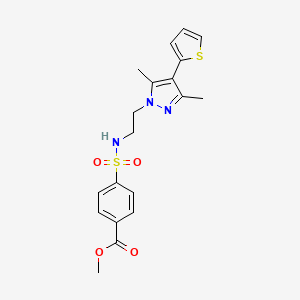 molecular formula C19H21N3O4S2 B2615702 4-(N-(2-(3,5-二甲基-4-(噻吩-2-基)-1H-吡唑-1-基)乙基)磺酰胺基)苯甲酸甲酯 CAS No. 2034555-26-3