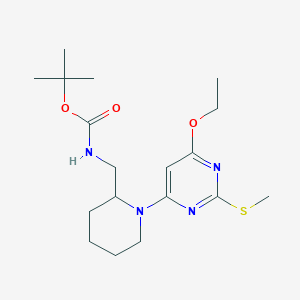 molecular formula C18H30N4O3S B2615703 tert-Butyl ((1-(6-ethoxy-2-(methylthio)pyrimidin-4-yl)piperidin-2-yl)methyl)carbamate CAS No. 1353946-50-5