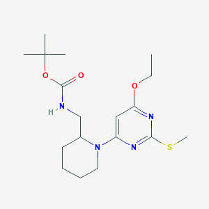 molecular formula C18H30N4O3S B2615703 叔丁基((1-(6-乙氧基-2-(甲硫基)嘧啶-4-基)哌啶-2-基)甲基)氨基甲酸酯 CAS No. 1353946-50-5