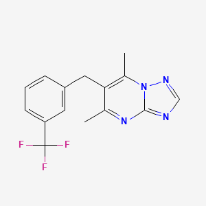 molecular formula C15H13F3N4 B2615714 5,7-Dimethyl-6-[3-(trifluoromethyl)benzyl][1,2,4]triazolo[1,5-a]pyrimidine CAS No. 439111-25-8