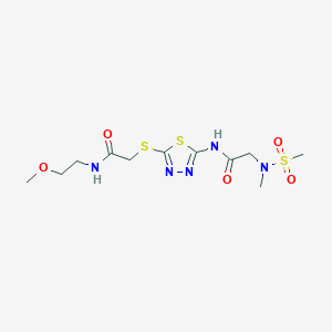 molecular formula C11H19N5O5S3 B2615716 N-(2-methoxyethyl)-2-((5-(2-(N-methylmethylsulfonamido)acetamido)-1,3,4-thiadiazol-2-yl)thio)acetamide CAS No. 1251542-72-9