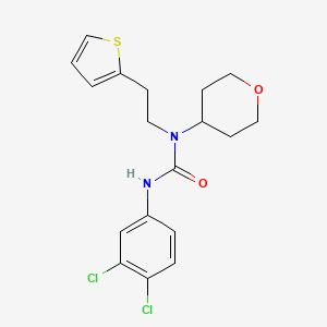 molecular formula C18H20Cl2N2O2S B2615720 3-(3,4-二氯苯基)-1-(四氢-2H-吡喃-4-基)-1-(2-(噻吩-2-基)乙基)脲 CAS No. 1797605-33-4