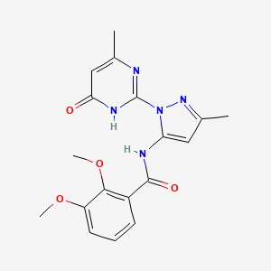 molecular formula C18H19N5O4 B2615725 2,3-dimethoxy-N-(3-methyl-1-(4-methyl-6-oxo-1,6-dihydropyrimidin-2-yl)-1H-pyrazol-5-yl)benzamide CAS No. 1004637-84-6