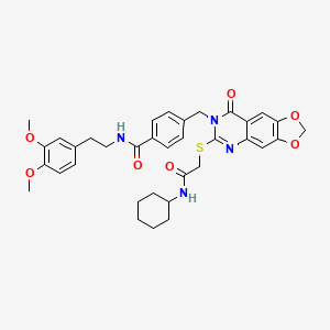 molecular formula C35H38N4O7S B2615733 4-((6-((2-(环己基氨基)-2-氧代乙基)硫代)-8-氧代-[1,3]二氧杂咯[4,5-g]喹唑啉-7(8H)-基)甲基)-N-(3,4-二甲氧基苯乙基)苯甲酰胺 CAS No. 688062-28-4