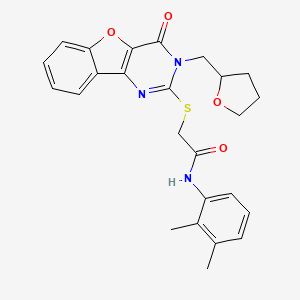 molecular formula C25H25N3O4S B2615741 N-(2,3-dimethylphenyl)-2-{[4-oxo-3-(tetrahydrofuran-2-ylmethyl)-3,4-dihydro[1]benzofuro[3,2-d]pyrimidin-2-yl]sulfanyl}acetamide CAS No. 899941-97-0