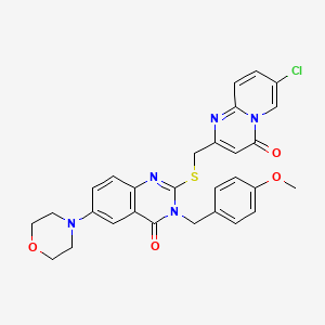 molecular formula C29H26ClN5O4S B2615749 2-[(7-氯-4-氧代吡啶并[1,2-a]嘧啶-2-基)甲硫基]-3-[(4-甲氧基苯基)甲基]-6-吗啉-4-基喹唑啉-4-酮 CAS No. 689772-13-2