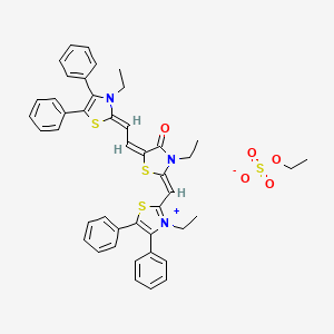 molecular formula C44H43N3O5S4 B2615750 (2Z,5E)-3-Ethyl-2-[(3-ethyl-4,5-diphenyl-1,3-thiazol-3-ium-2-yl)methylidene]-5-[(2Z)-2-(3-ethyl-4,5-diphenyl-1,3-thiazol-2-ylidene)ethylidene]-1,3-thiazolidin-4-one;ethyl sulfate CAS No. 74838-54-3