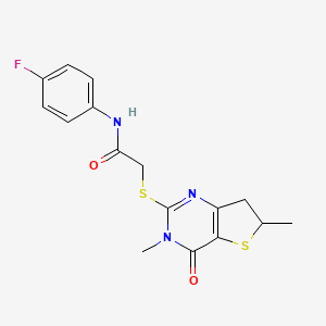 2-((3,6-dimethyl-4-oxo-3,4,6,7-tetrahydrothieno[3,2-d]pyrimidin-2-yl)thio)-N-(4-fluorophenyl)acetamide