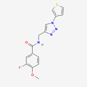 molecular formula C15H13FN4O2S B2615768 3-fluoro-4-methoxy-N-((1-(thiophen-3-yl)-1H-1,2,3-triazol-4-yl)methyl)benzamide CAS No. 2034613-68-6