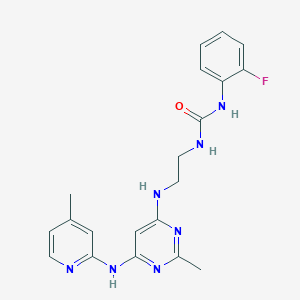 molecular formula C20H22FN7O B2615769 1-(2-氟苯基)-3-(2-((2-甲基-6-((4-甲基吡啶-2-基)氨基)嘧啶-4-基)氨基)乙基)脲 CAS No. 1428349-41-0