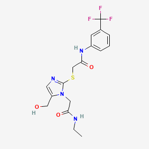 molecular formula C17H19F3N4O3S B2615774 N-ethyl-2-(5-(hydroxymethyl)-2-((2-oxo-2-((3-(trifluoromethyl)phenyl)amino)ethyl)thio)-1H-imidazol-1-yl)acetamide CAS No. 921547-50-4