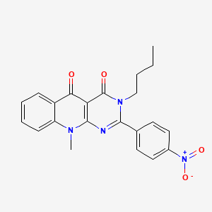 molecular formula C22H20N4O4 B2615791 3-butyl-10-methyl-2-(4-nitrophenyl)pyrimido[4,5-b]quinoline-4,5(3H,10H)-dione CAS No. 879447-43-5