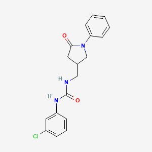 molecular formula C18H18ClN3O2 B2615796 1-(3-Chlorophenyl)-3-((5-oxo-1-phenylpyrrolidin-3-yl)methyl)urea CAS No. 955235-75-3