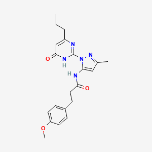 molecular formula C21H25N5O3 B2615798 3-(4-methoxyphenyl)-N-(3-methyl-1-(6-oxo-4-propyl-1,6-dihydropyrimidin-2-yl)-1H-pyrazol-5-yl)propanamide CAS No. 1002933-30-3