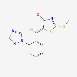 molecular formula C13H10N4OS2 B2615803 (5Z)-2-methylsulfanyl-5-[[2-(1,2,4-triazol-1-yl)phenyl]methylidene]-1,3-thiazol-4-one CAS No. 860789-60-2