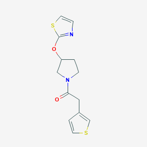 molecular formula C13H14N2O2S2 B2615815 1-(3-(Thiazol-2-yloxy)pyrrolidin-1-yl)-2-(thiophen-3-yl)ethanone CAS No. 2034386-72-4