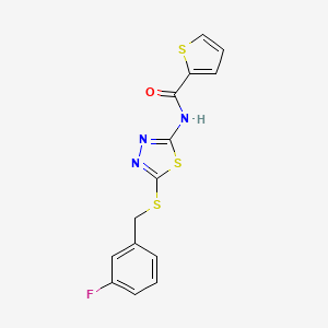 molecular formula C14H10FN3OS3 B2615825 N-(5-((3-fluorobenzyl)thio)-1,3,4-thiadiazol-2-yl)thiophene-2-carboxamide CAS No. 392303-32-1