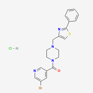 molecular formula C20H20BrClN4OS B2615852 (5-Bromopyridin-3-yl)(4-((2-phenylthiazol-4-yl)methyl)piperazin-1-yl)methanone hydrochloride CAS No. 1351648-00-4