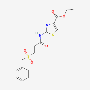 molecular formula C16H18N2O5S2 B2615875 Ethyl 2-(3-(benzylsulfonyl)propanamido)thiazole-4-carboxylate CAS No. 922486-08-6