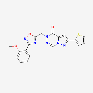 molecular formula C19H14N6O3S B2615882 1-((3-(2-甲氧苯基)-1,2,4-恶二唑-5-基)甲基)-8-(噻吩-2-基)吡唑并[1,5-d][1,2,4]三嗪酮 CAS No. 1251702-64-3