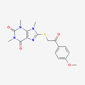 molecular formula C17H18N4O4S B2615883 8-[2-(4-Methoxyphenyl)-2-oxoethyl]sulfanyl-1,3,9-trimethylpurine-2,6-dione CAS No. 897453-97-3