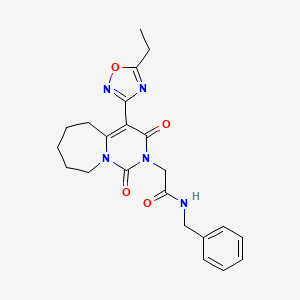 molecular formula C22H25N5O4 B2615887 N-benzyl-2-[4-(5-ethyl-1,2,4-oxadiazol-3-yl)-1,3-dioxo-3,5,6,7,8,9-hexahydropyrimido[1,6-a]azepin-2(1H)-yl]acetamide CAS No. 1775420-96-6