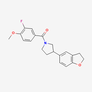 molecular formula C20H20FNO3 B2615888 3-(2,3-Dihydro-1-benzofuran-5-yl)-1-(3-fluoro-4-methoxybenzoyl)pyrrolidine CAS No. 2097883-36-6