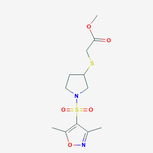 molecular formula C12H18N2O5S2 B2615895 Methyl 2-((1-((3,5-dimethylisoxazol-4-yl)sulfonyl)pyrrolidin-3-yl)thio)acetate CAS No. 2034471-93-5