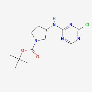 molecular formula C12H18ClN5O2 B2615899 Tert-butyl 3-[(4-chloro-1,3,5-triazin-2-yl)amino]pyrrolidine-1-carboxylate CAS No. 2377031-14-4