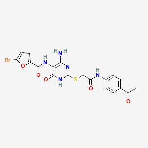 molecular formula C19H16BrN5O5S B2615904 N-(2-((2-((4-acetylphenyl)amino)-2-oxoethyl)thio)-4-amino-6-oxo-1,6-dihydropyrimidin-5-yl)-5-bromofuran-2-carboxamide CAS No. 888429-37-6
