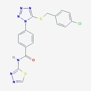 molecular formula C17H12ClN7OS2 B261591 4-{5-[(4-chlorobenzyl)thio]-1H-tetrazol-1-yl}-N-1,3,4-thiadiazol-2-ylbenzamide 