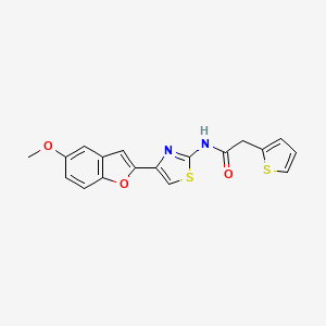 molecular formula C18H14N2O3S2 B2615910 N-(4-(5-methoxybenzofuran-2-yl)thiazol-2-yl)-2-(thiophen-2-yl)acetamide CAS No. 922134-81-4