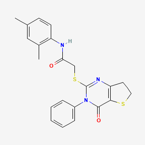 molecular formula C22H21N3O2S2 B2615913 N-(2,4-dimethylphenyl)-2-((4-oxo-3-phenyl-3,4,6,7-tetrahydrothieno[3,2-d]pyrimidin-2-yl)thio)acetamide CAS No. 686770-42-3