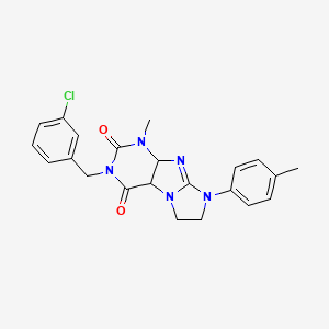 molecular formula C22H20ClN5O2 B2615919 3-[(3-chlorophenyl)methyl]-1-methyl-8-(4-methylphenyl)-1H,2H,3H,4H,6H,7H,8H-imidazo[1,2-g]purine-2,4-dione CAS No. 872840-31-8