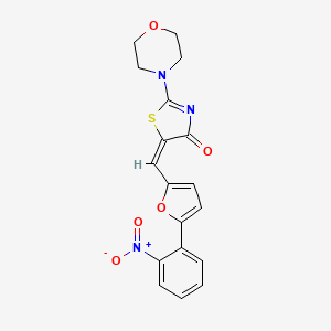 molecular formula C18H15N3O5S B2615936 (E)-2-吗啉-5-((5-(2-硝基苯基)呋喃-2-基)亚甲基)噻唑-4(5H)-酮 CAS No. 374616-08-7