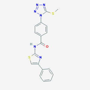 molecular formula C18H14N6OS2 B261594 4-[5-(methylsulfanyl)-1H-tetrazol-1-yl]-N-(4-phenyl-1,3-thiazol-2-yl)benzamide 