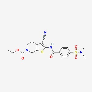 molecular formula C20H22N4O5S2 B2615948 3-氰基-2-(4-(N,N-二甲基氨磺酰)苯甲酰胺)-4,5-二氢噻吩并[2,3-c]吡啶-6(7H)-羧酸乙酯 CAS No. 681437-23-0