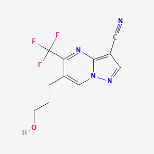 molecular formula C11H9F3N4O B2615951 6-(3-Hydroxypropyl)-5-(trifluoromethyl)pyrazolo[1,5-a]pyrimidine-3-carbonitrile CAS No. 866132-65-2