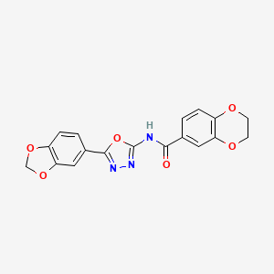 molecular formula C18H13N3O6 B2615959 N-(5-(苯并[d][1,3]二氧杂环-5-基)-1,3,4-恶二唑-2-基)-2,3-二氢苯并[b][1,4]二氧杂环-6-甲酰胺 CAS No. 922018-17-5