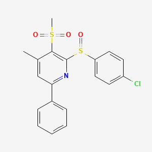 molecular formula C19H16ClNO3S2 B2615975 2-[(4-Chlorophenyl)sulfinyl]-4-methyl-6-phenyl-3-pyridinyl methyl sulfone CAS No. 339017-09-3