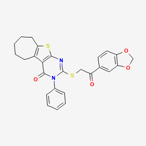 2-((2-(benzo[d][1,3]dioxol-5-yl)-2-oxoethyl)thio)-3-phenyl-6,7,8,9-tetrahydro-3H-cyclohepta[4,5]thieno[2,3-d]pyrimidin-4(5H)-one